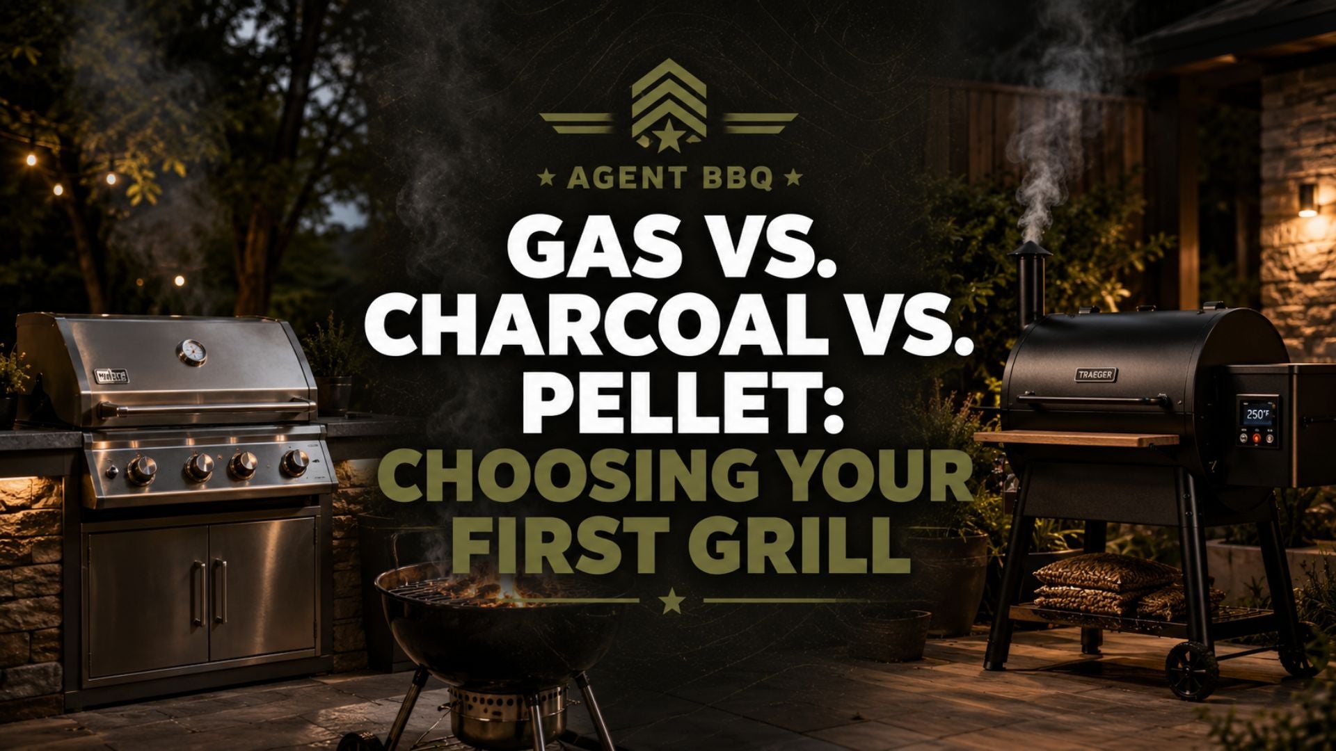 Gas charcoal and pellet grills compared side by side for first-time grill buyers
