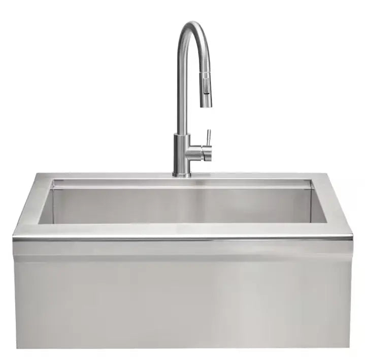 Coyote 30" Stainless Steel Farmhouse Sink With Drain, Faucet, Strainer & Cover - C3FHSINK - Outdoor Kitchens by Coyote Outdoor Living | Buy at Agent BBQ