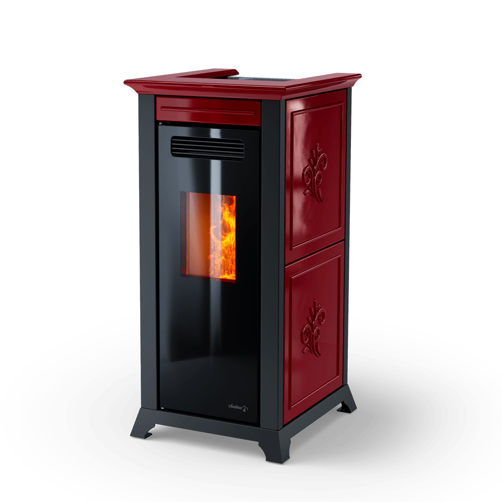 Dielle Ethesia Pellet Stove - Bordeaux Ceramic With Black Glass Front - by Dielle | Buy at Agent BBQ