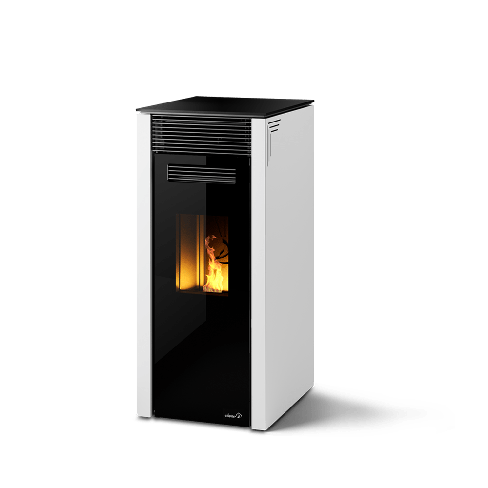 Dielle Grecale 70 Pellet Stove - Pearl White Steel With Magic Black Glass Front - by Dielle | Buy at Agent BBQ