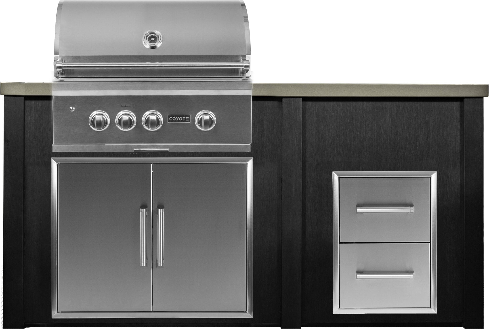 Haven 6 Ft. Outdoor Kitchen Island with Coyote 2 Drawer Cabinet, 30 - Inch S - Series Gas Grill & Double Access Doors - Outdoor Kitchen Kits by Haven Outdoor | Buy at Agent BBQ