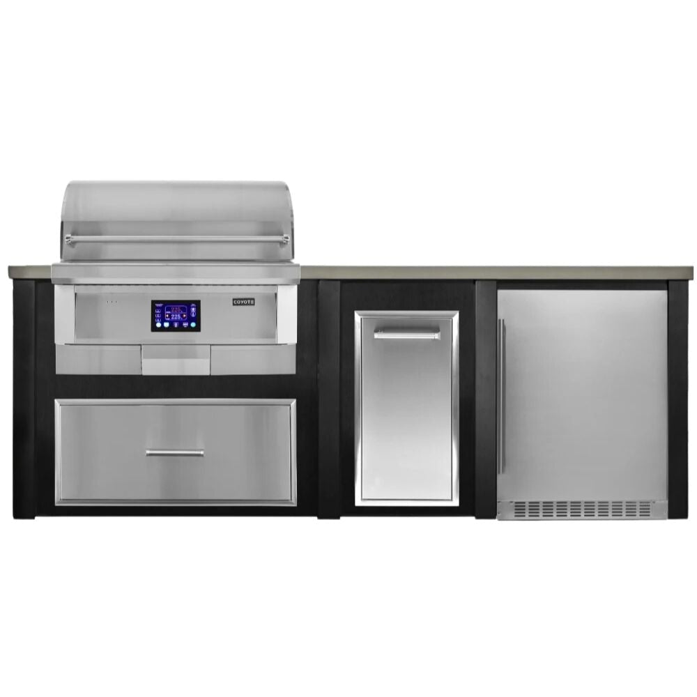 Haven 8 Ft. Outdoor Kitchen Island with Coyote 36 - Inch Pellet Grill, Refrigerator & Storage Drawer - Outdoor Kitchen Kits by Haven Outdoor | Buy at Agent BBQ