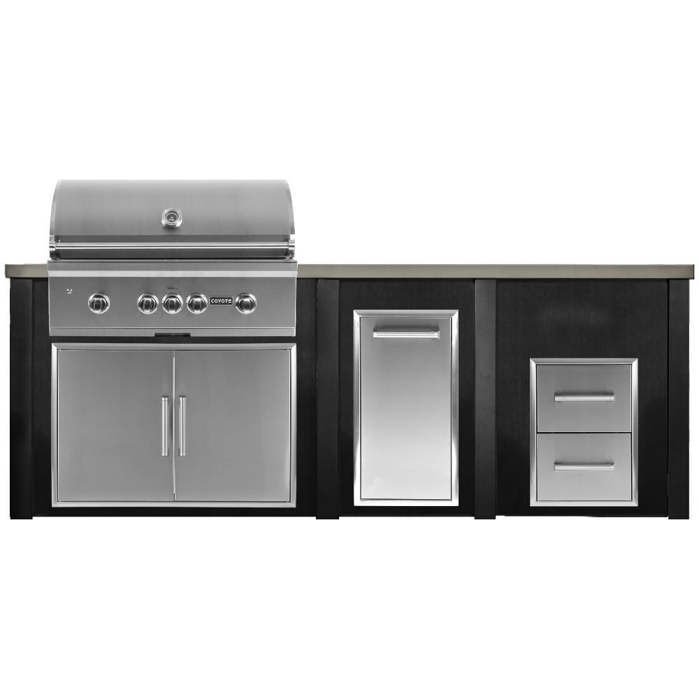 Haven 8 Ft. Outdoor Kitchen Island with Coyote Trash Center, 2 Drawer Cabinet & 36 - Inch S - Series Gas Grill - Outdoor Kitchen Kits by Haven Outdoor | Buy at Agent BBQ