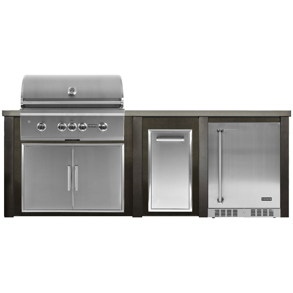Haven 8 Ft. Outdoor Kitchen Island with Coyote Trash Center, 24 - Inch Refrigerator & S - Series 36 - Inch Gas Grill - Outdoor Kitchen Kits by Haven Outdoor | Buy at Agent BBQ