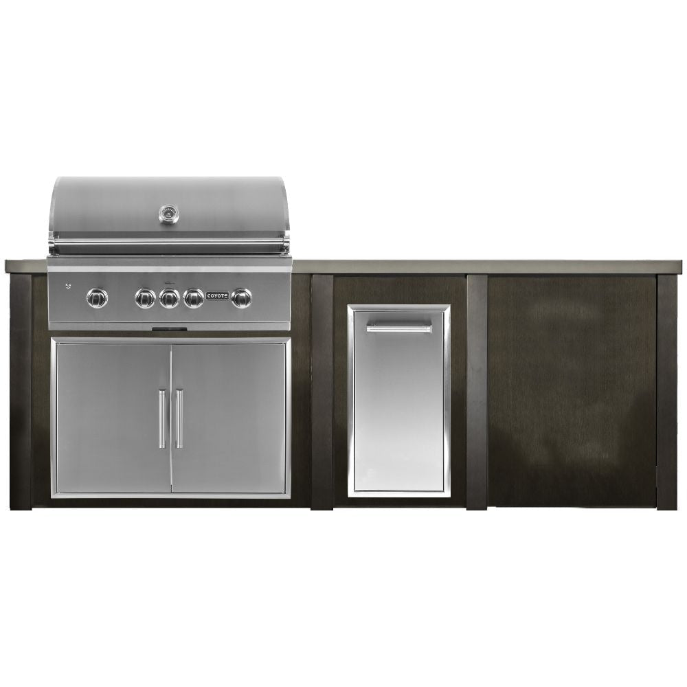 Haven 8 Ft. Outdoor Kitchen Island with Coyote Trash Center, Plain Panel & 36 - Inch S - Series Gas Grill - Outdoor Kitchen Kits by Haven Outdoor | Buy at Agent BBQ