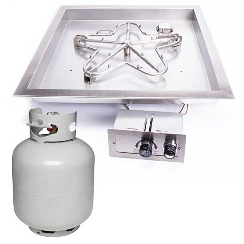 Square Drop - In Torpedo Fire Pit Burner Kit for Small LP Tank Push Button Ignition by HPC Fire - Fire Pit Push Button Spark Ignition Burner Kits by HPC Fire | Buy at Agent BBQ