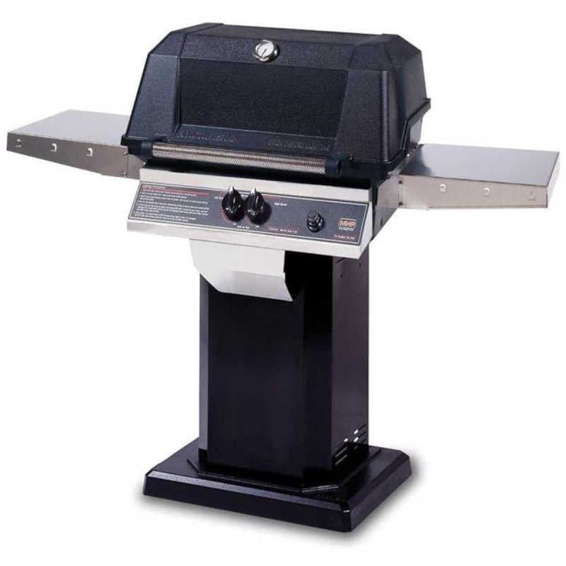 MHP WNK4DD Gas Grill With Stainless Steel Shelves And SearMagic Grids On Black Patio Base - Patio Post Gas Grill by MHP | Buy at Agent BBQ