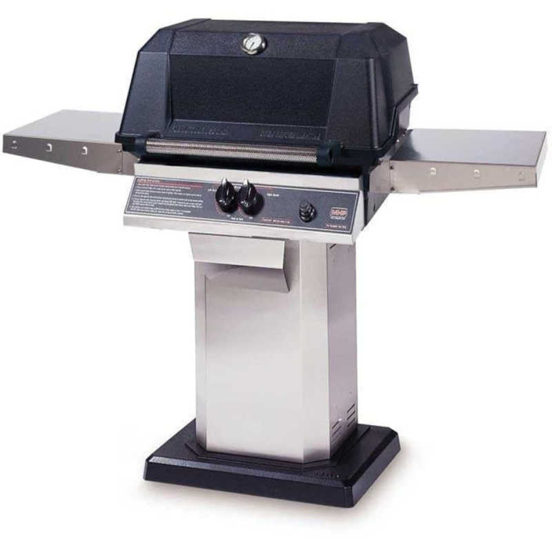 MHP WNK4DD Gas Grill With Stainless Steel Shelves And Stainless Steel Grids On Stainless Patio Base - Patio Post Gas Grill by MHP | Buy at Agent BBQ