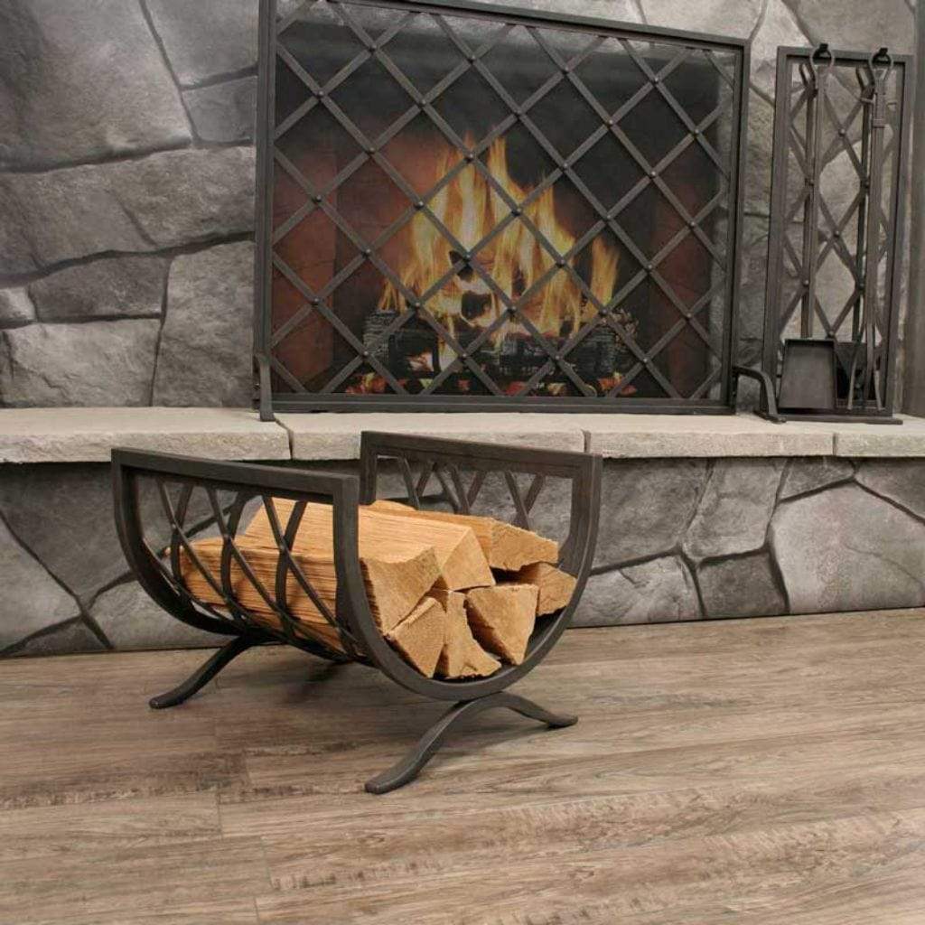 Pilgrim - 18" Distressed Bronze Iron Weave Wood Holder - by Pilgrim Home & Hearth | Buy at Agent BBQ