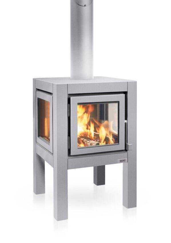 RB73 Quaruba L MOBILE 4 - Sided Glass Matte Stainless Steel Wood - Burning Outdoor Fireplace - by RB73 | Buy at Agent BBQ