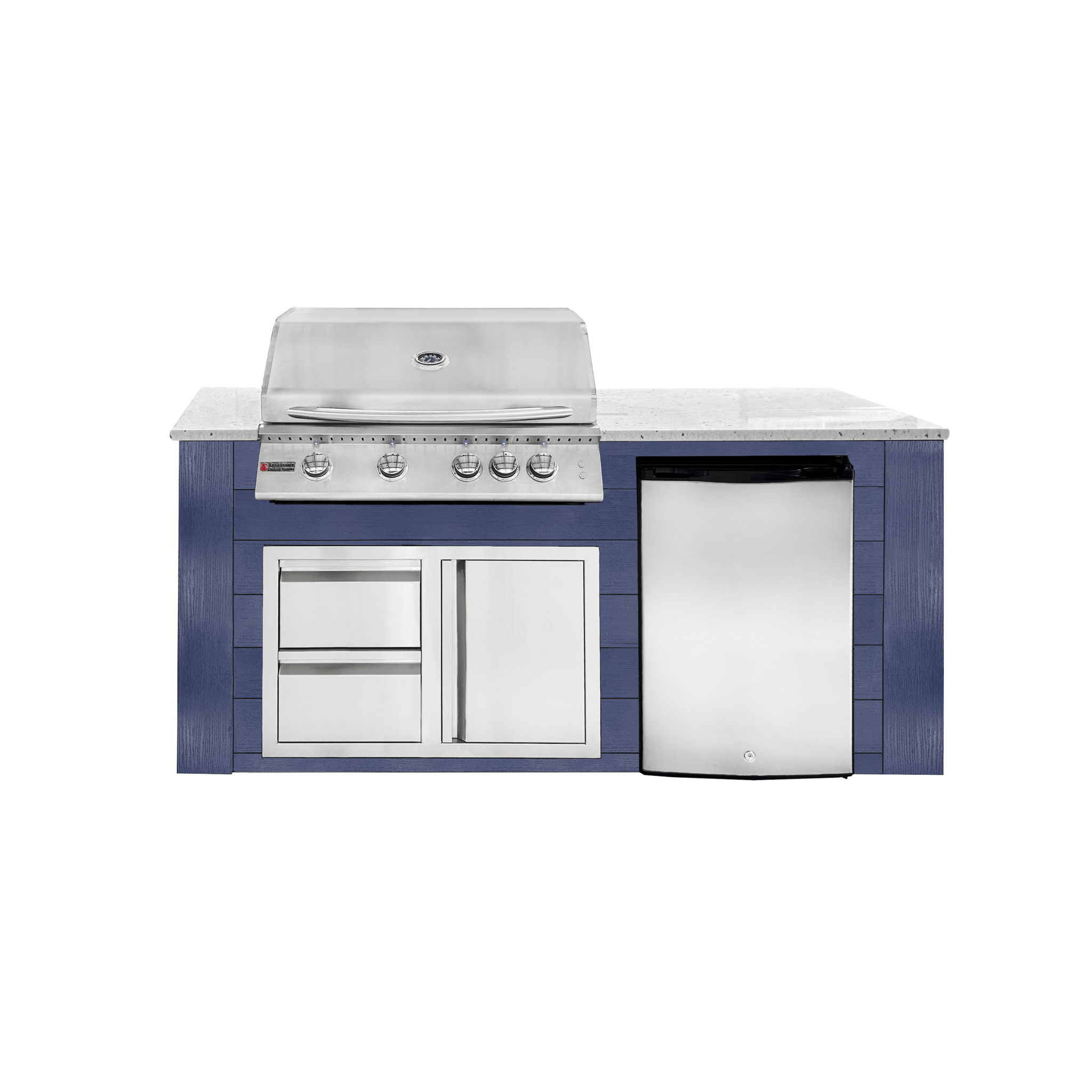 6ft Outdoor Kitchen - Blue Cabinet w/ White Granite Countertop - Outdoor Kitchen by Renaissance Cooking Systems | Buy at Agent BBQ