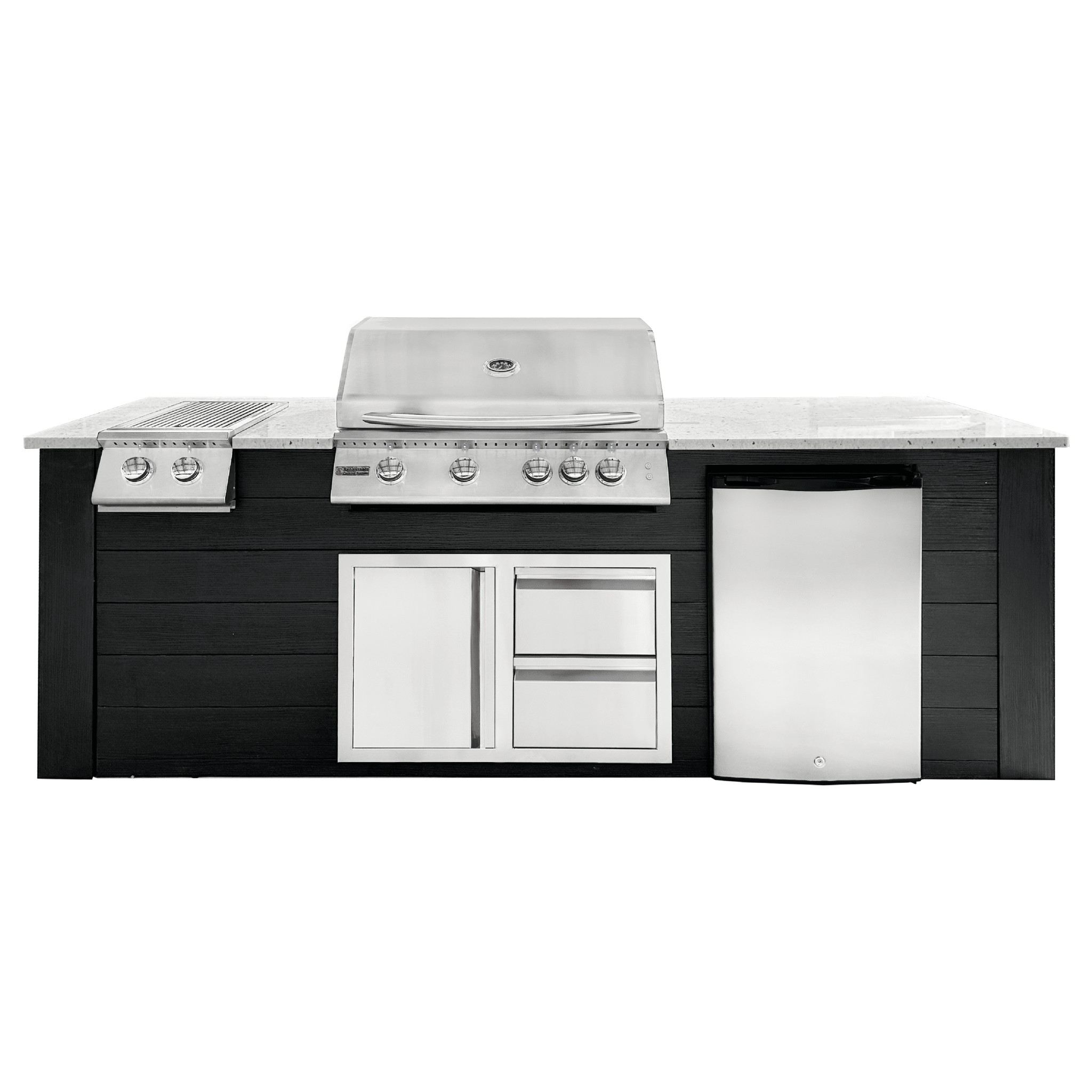 8ft Outdoor Kitchen - Black Cabinet w/ White Granite Countertop - Outdoor Kitchen by Renaissance Cooking Systems | Buy at Agent BBQ