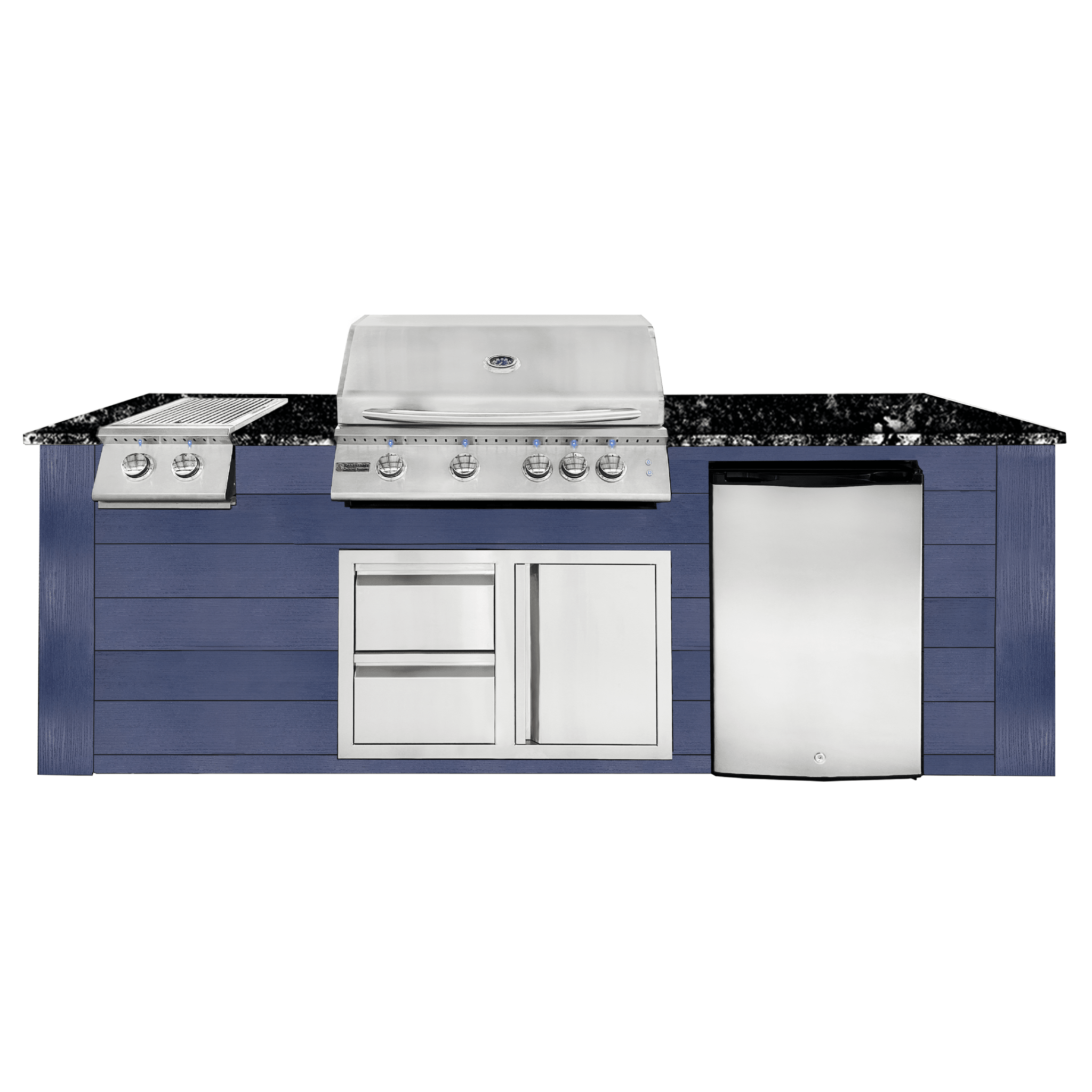 8ft Outdoor Kitchen - Blue Cabinet w/ Black Granite Countertop - Outdoor Kitchen by Renaissance Cooking Systems | Buy at Agent BBQ