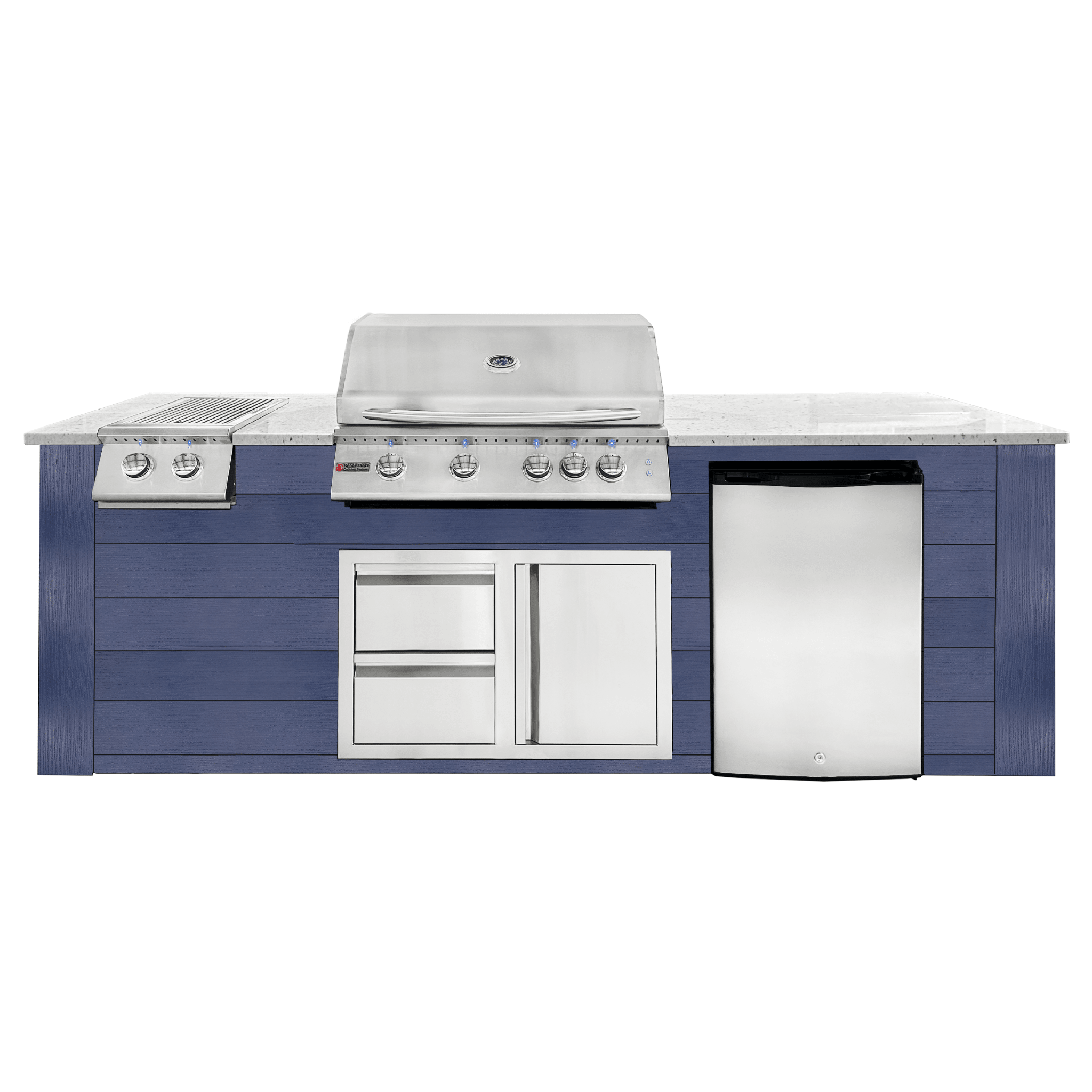 8ft Outdoor Kitchen - Blue Cabinet w/ White Granite Countertop - Outdoor Kitchen by Renaissance Cooking Systems | Buy at Agent BBQ
