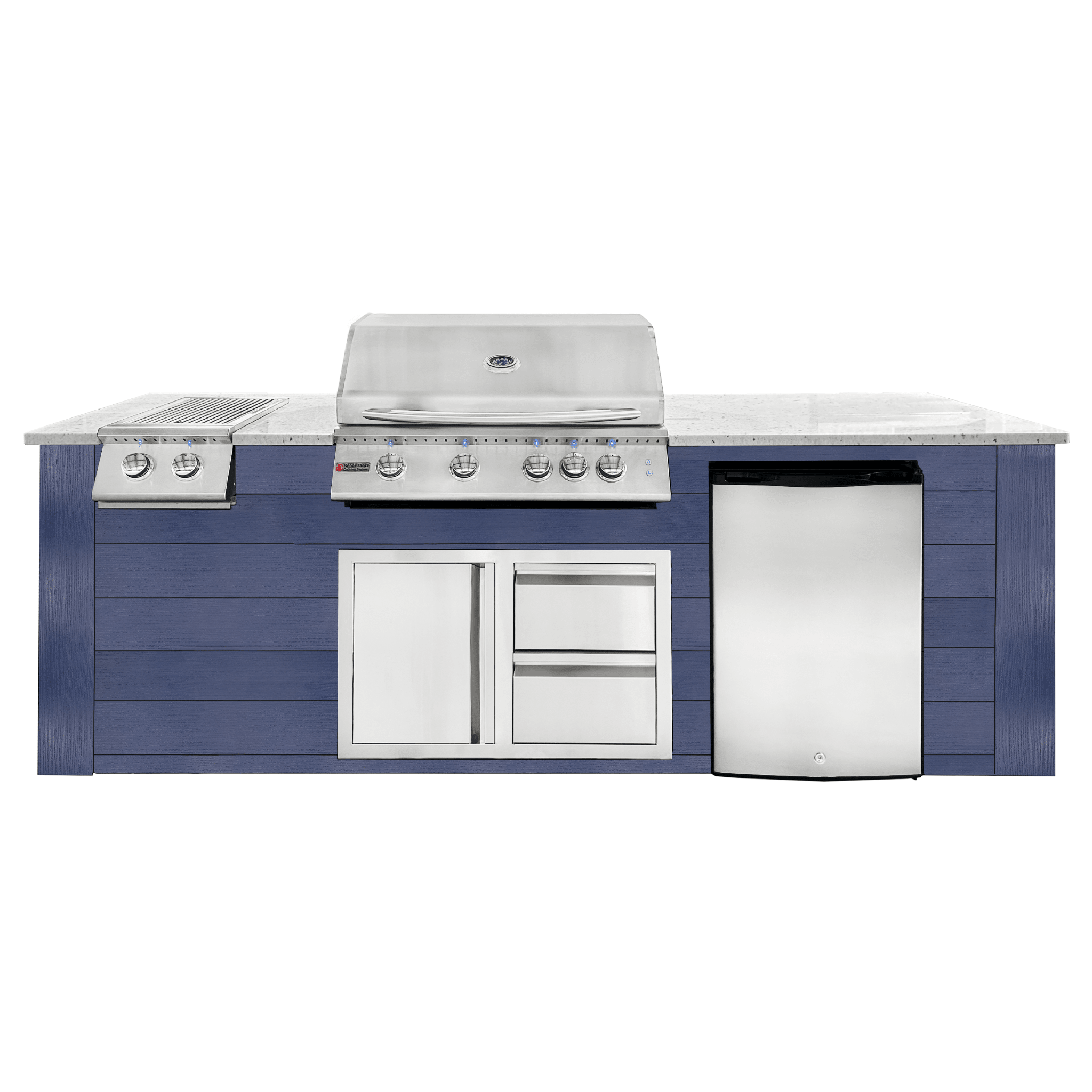8ft Outdoor Kitchen - Blue Cabinet w/ White Granite Countertop - Outdoor Kitchen by Renaissance Cooking Systems | Buy at Agent BBQ