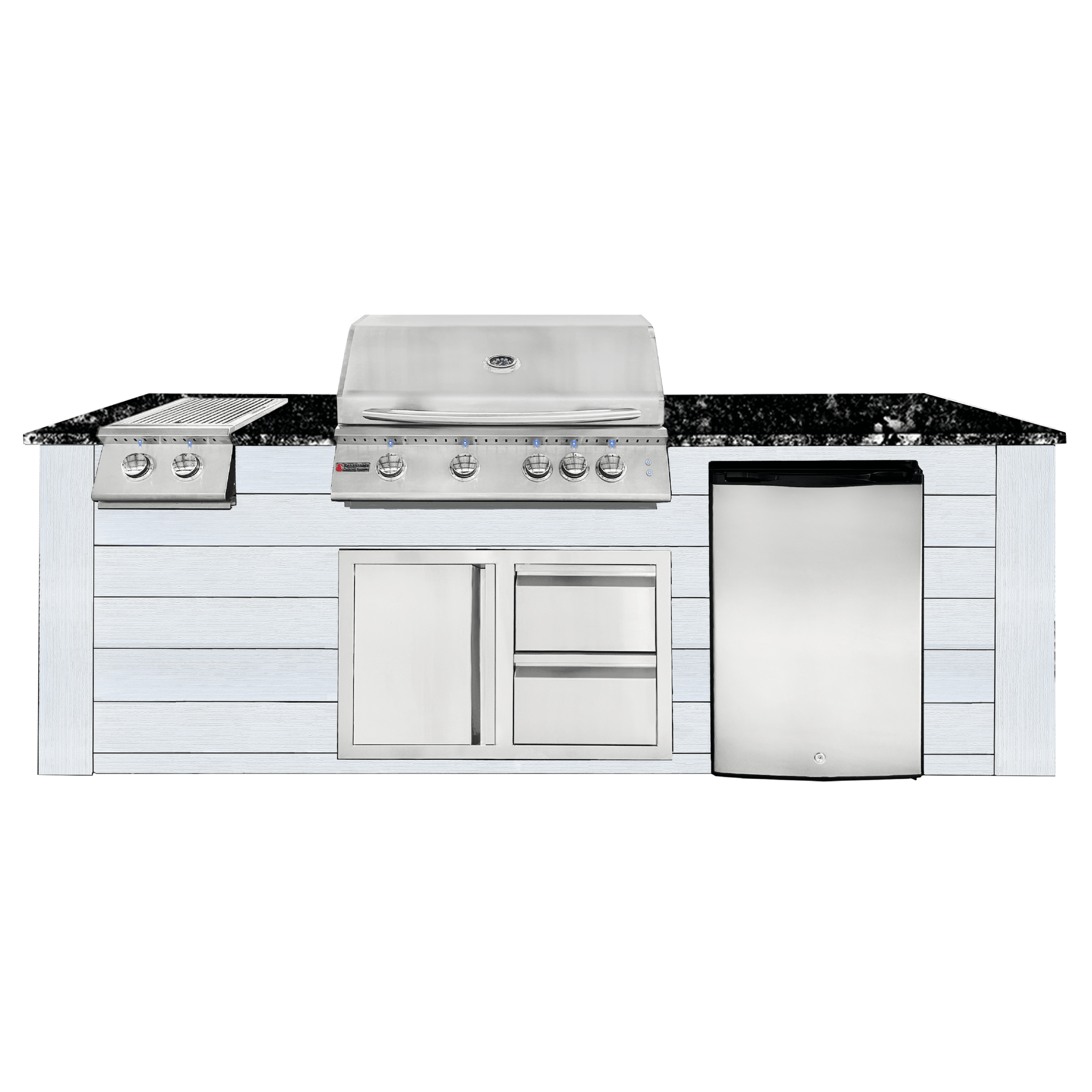 8ft Outdoor Kitchen - White Cabinet w/ Black Granite Countertop - Outdoor Kitchen by Renaissance Cooking Systems | Buy at Agent BBQ