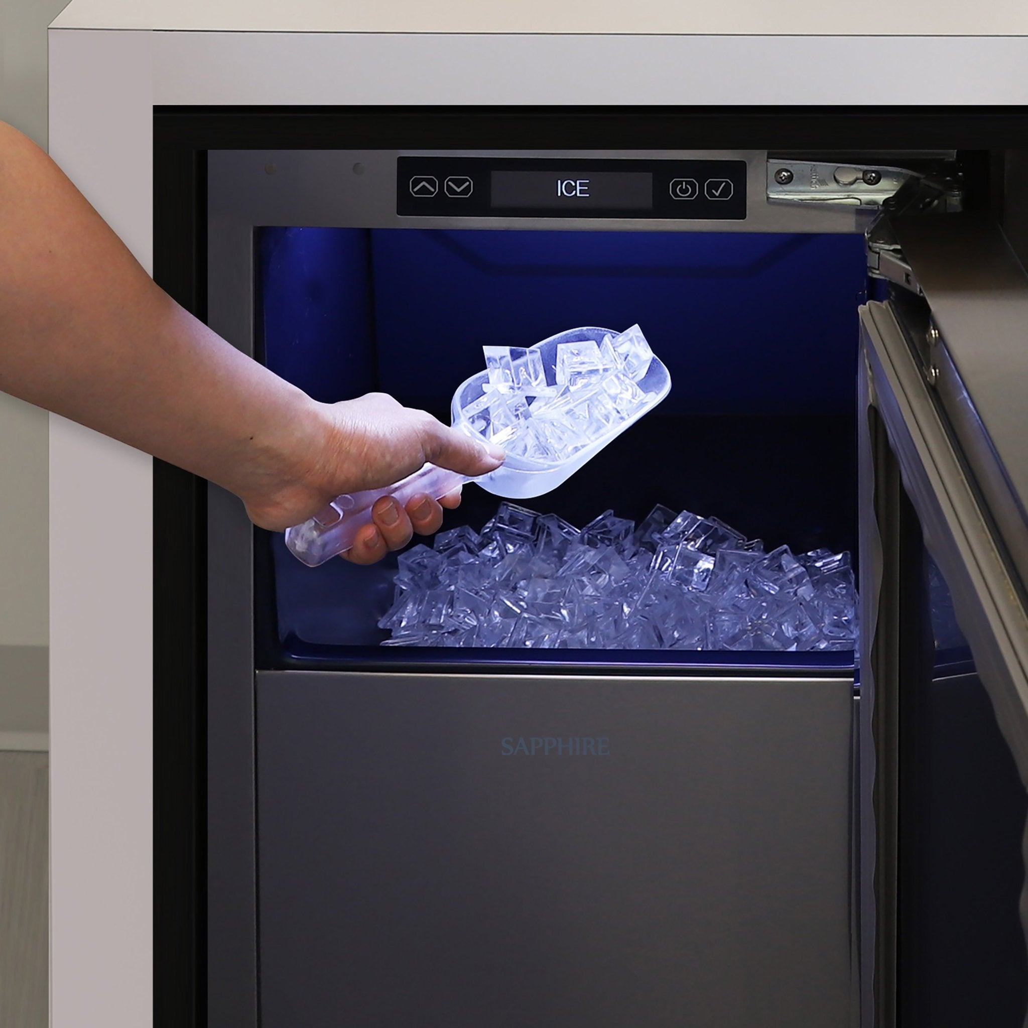 Sapphire Series 5 Indoor Clear Ice Machine, Square Cube, Panel Ready, Drain Pump - SSIM15PPR - Ice Maker by Sapphire | Buy at Agent BBQ