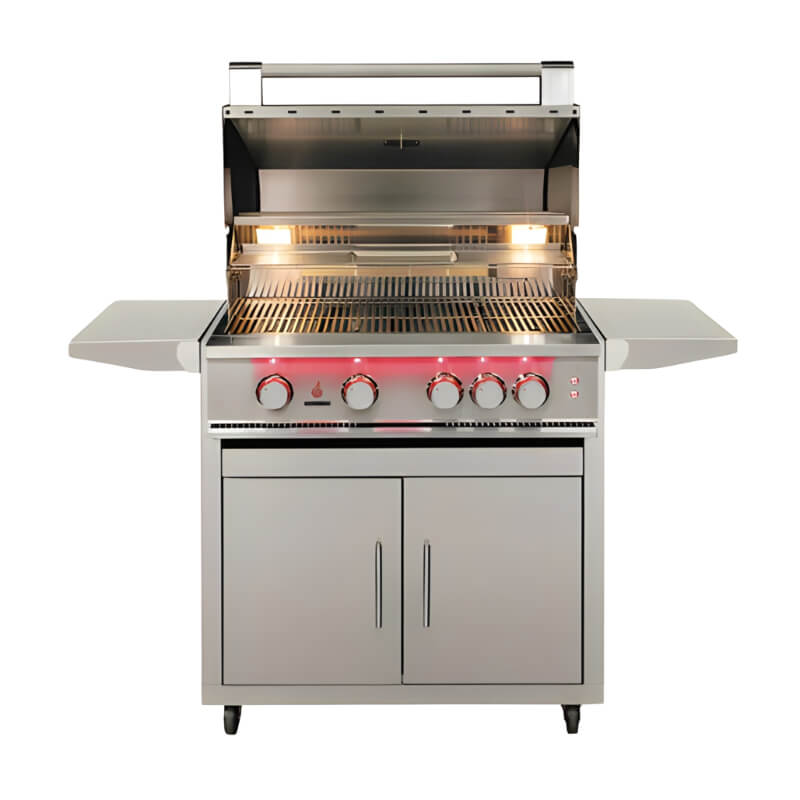 TrueFlame 32 - Inch Stainless Steel Deluxe Grill Cart with Fold - Down Side Shelves - CART - TF - 32DC - by TrueFlame | Buy at Agent BBQ