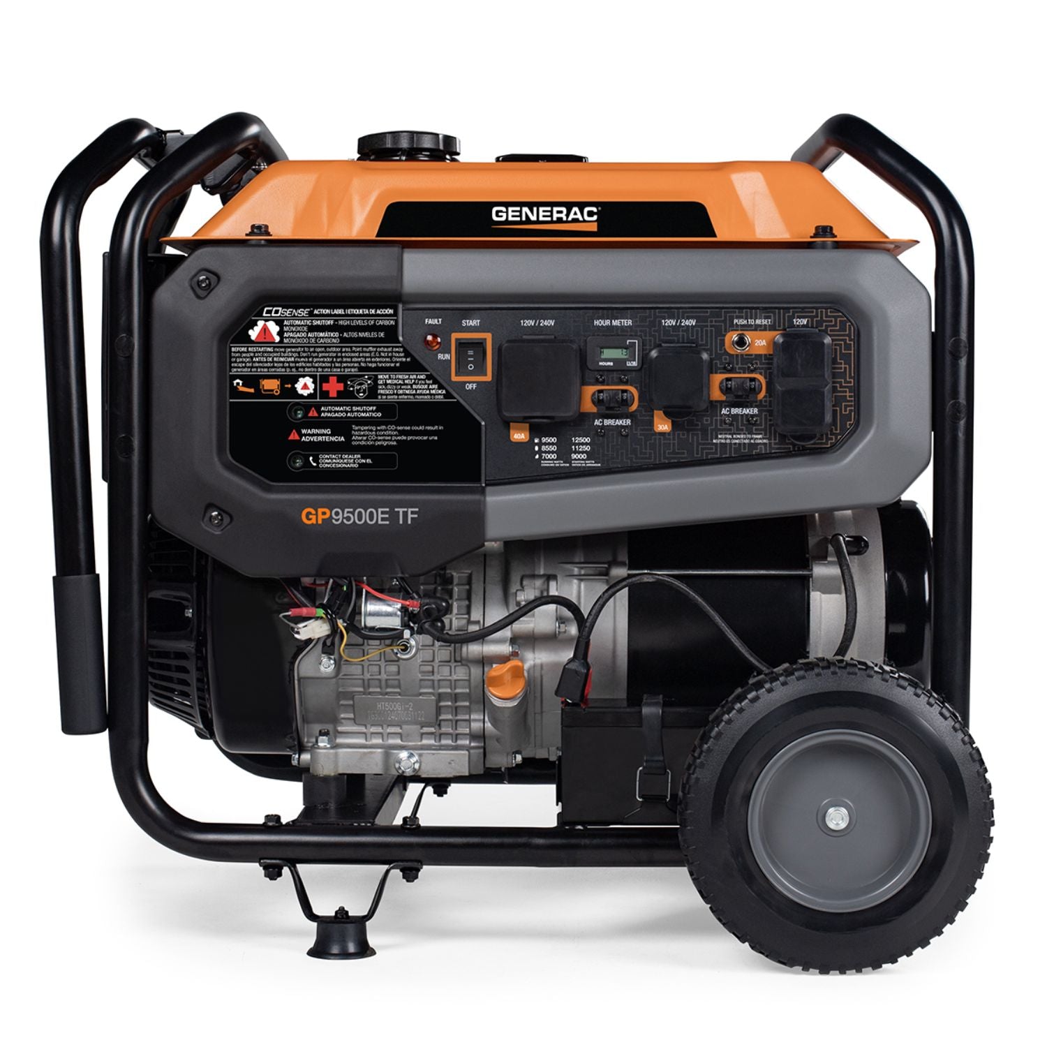 Generac GP9500E Tri Fuel Portable Generator 50ST Side View on a white background