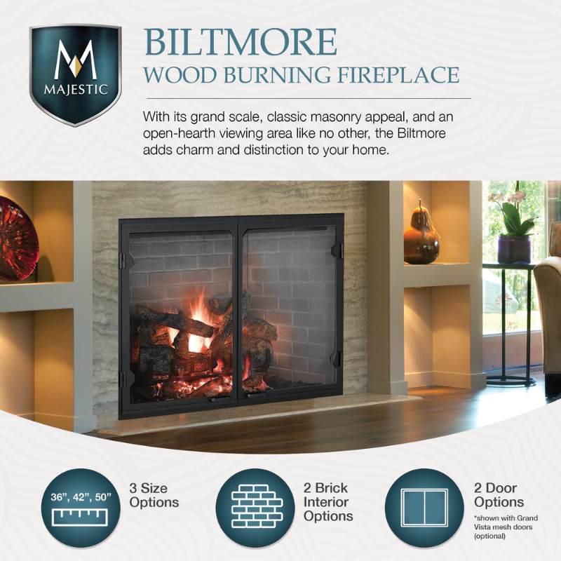 Majestic Biltmore 36" Radiant Wood Burning Fireplace | Majestic SB60, SB60HB