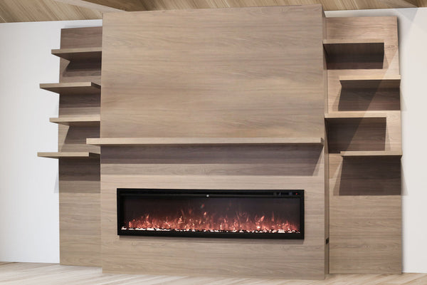 Modern Flames Allwood Fireplace Media Wall in Coastal Sand | 60'' Spectrum Electric Fireplace