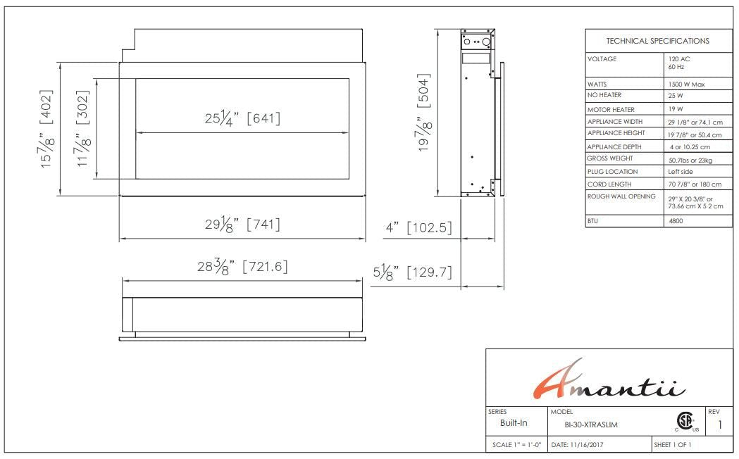 Amantii Panorama 30" Extra Slim Built - in Indoor/Outdoor Linear Electric Fireplace - Electric Fireplace by Amantii | Buy at Agent BBQ