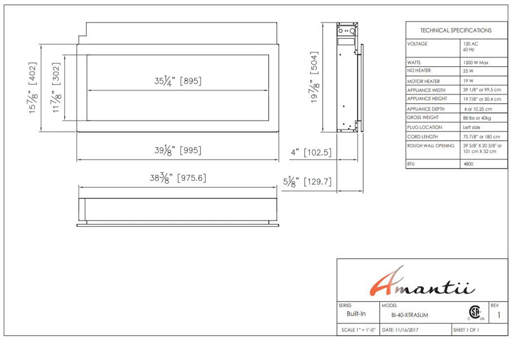 Amantii Panorama 40 inch Extra Slim Built - in Indoor/Outdoor Linear Electric Fireplace - by Amantii | Buy at Agent BBQ