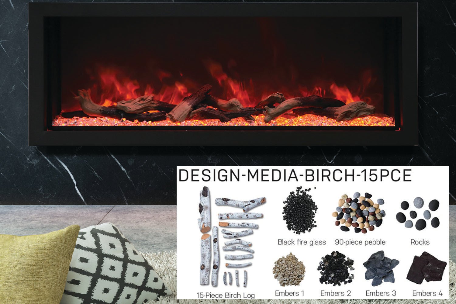 Amantii Panorama 50 - inch Built - in Tall & Deep Indoor/Outdoor Linear Electric Fireplace - by Amantii | Buy at Agent BBQ