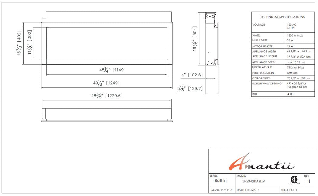 Amantii Panorama 50 inch Extra Slim Built - in Indoor/Outdoor Linear Electric Fireplace - by Amantii | Buy at Agent BBQ