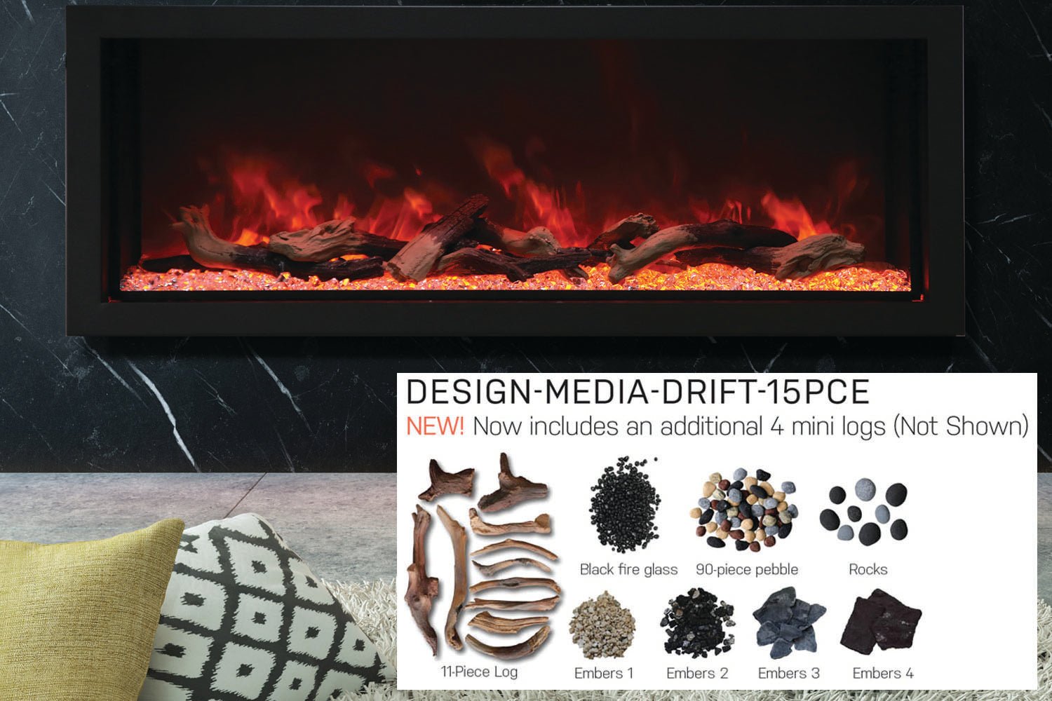 Amantii Panorama 60 - inch Built - in Tall & Deep Indoor/Outdoor Linear Electric Fireplace - by Amantii | Buy at Agent BBQ