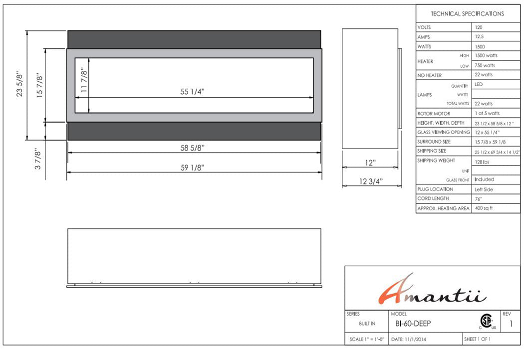 Amantii Panorama 60 - inch Deep Built - in Indoor/Outdoor Linear Electric Fireplace - by Amantii | Buy at Agent BBQ