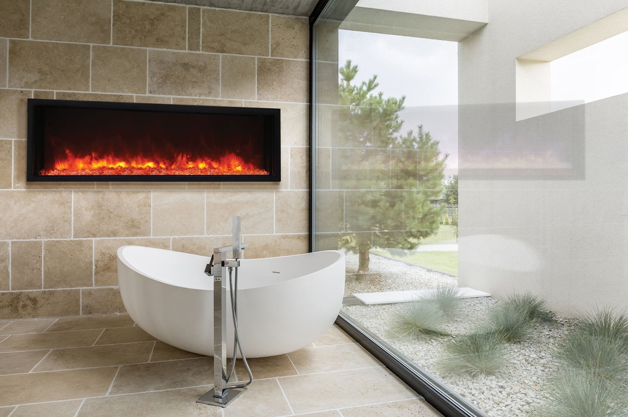Amantii Panorama 60 inch Extra Slim Built - in Indoor/Outdoor Linear Electric Fireplace - by Amantii | Buy at Agent BBQ