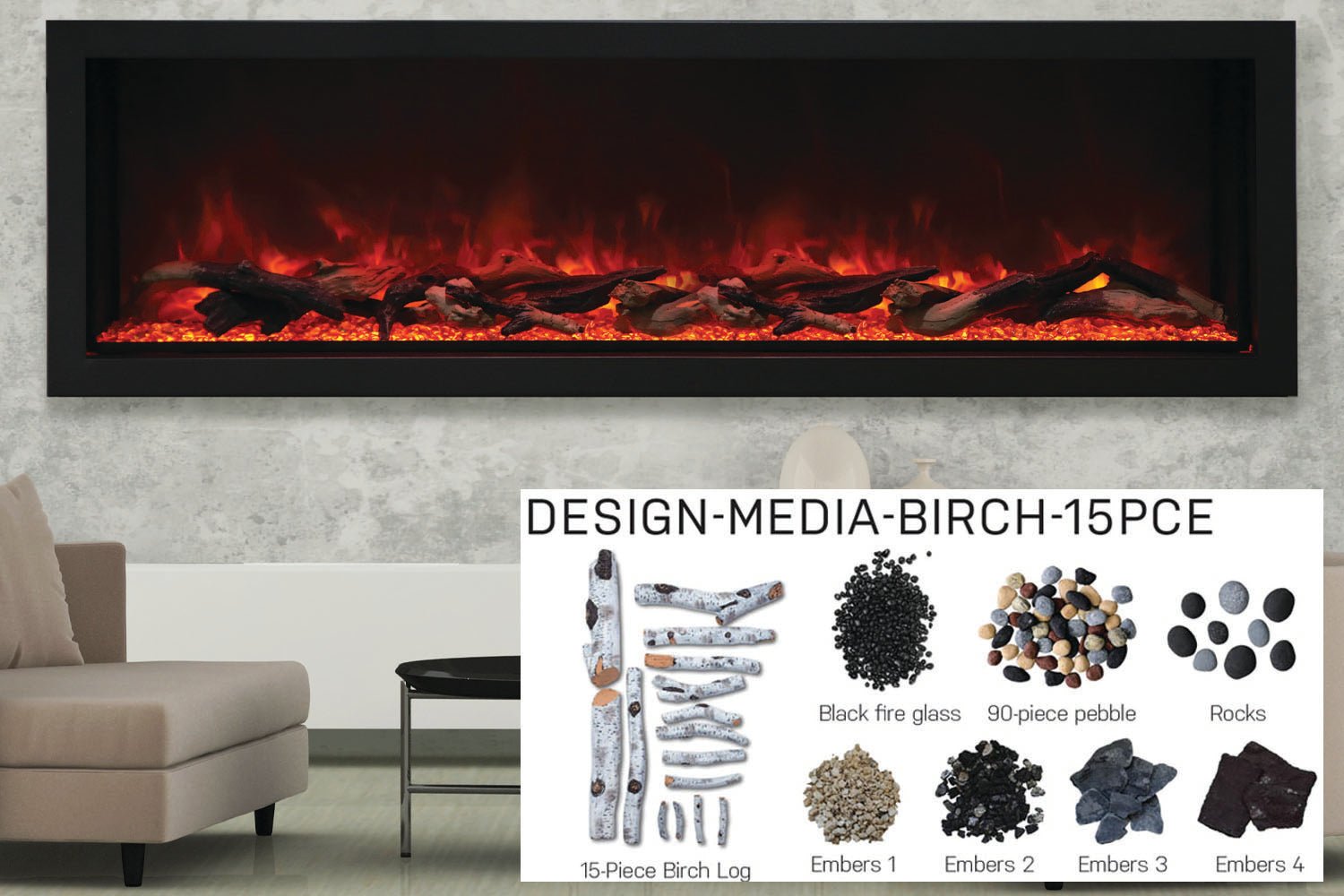 Amantii Panorama 72 - inch Built - in Tall & Deep Indoor/Outdoor Linear Electric Fireplace - by Amantii | Buy at Agent BBQ