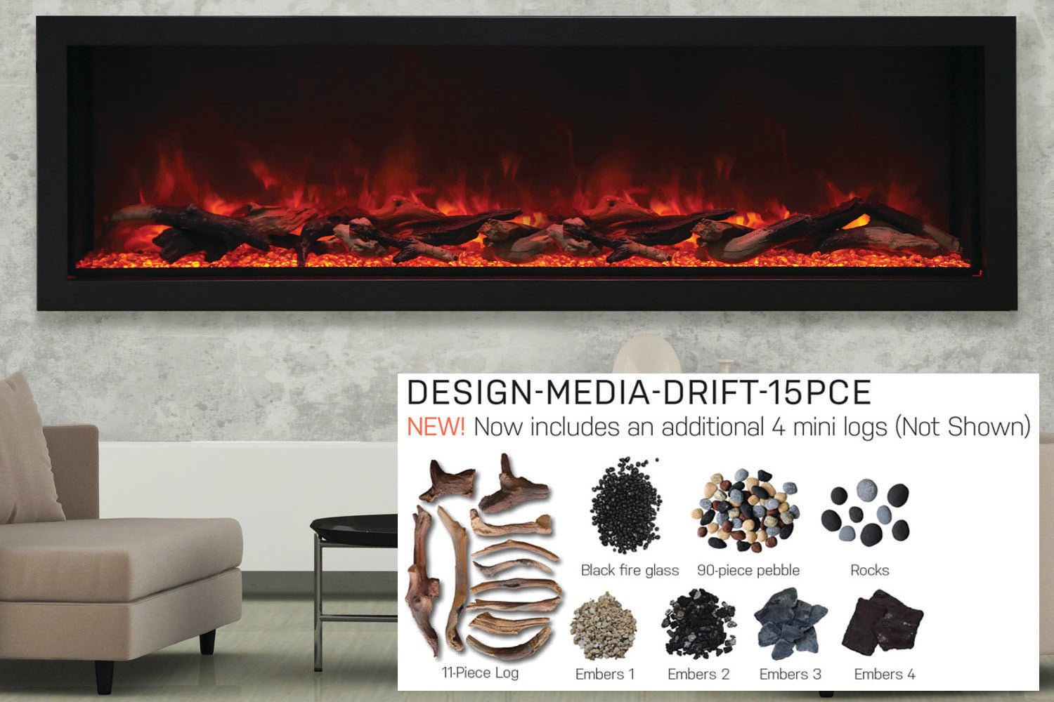 Amantii Panorama 72 - inch Built - in Tall & Deep Indoor/Outdoor Linear Electric Fireplace - by Amantii | Buy at Agent BBQ