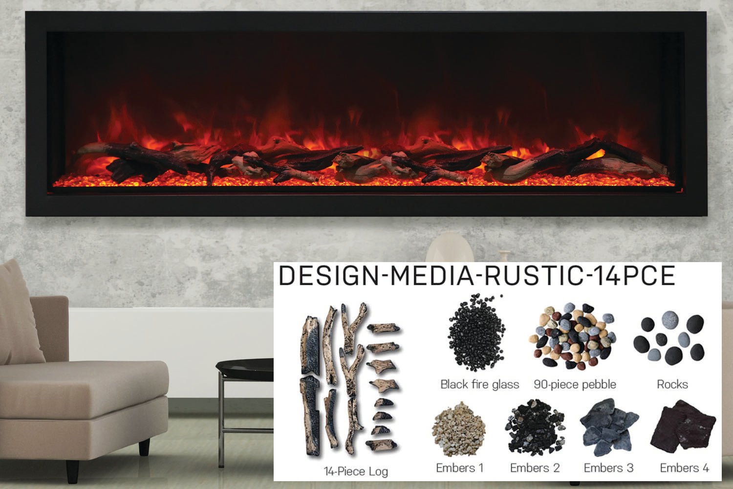 Amantii Panorama 72 - inch Built - in Tall & Deep Indoor/Outdoor Linear Electric Fireplace - by Amantii | Buy at Agent BBQ