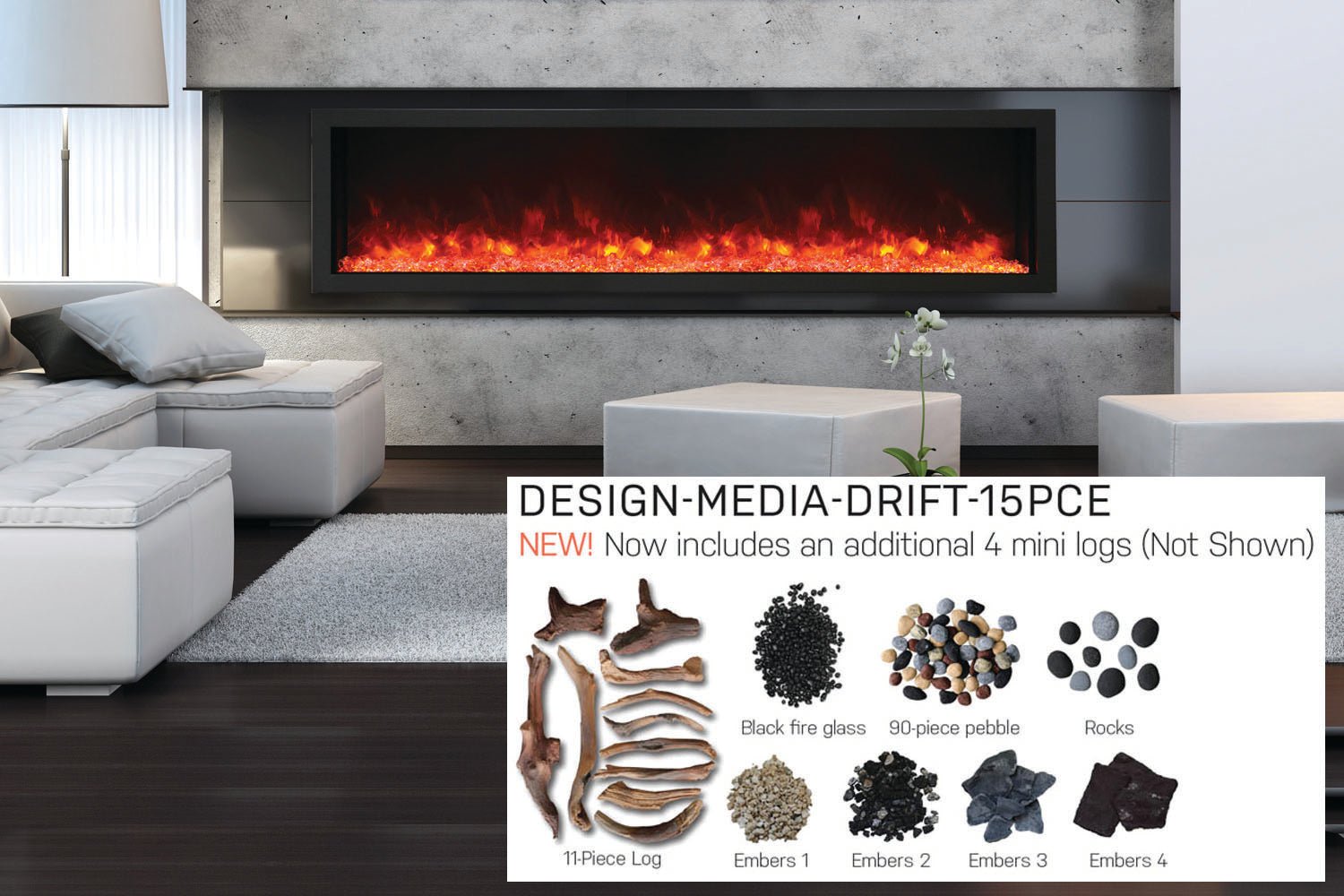 Amantii Panorama 88 - inch Built - in Tall & Deep Indoor/Outdoor Linear Electric Fireplace - by Amantii | Buy at Agent BBQ