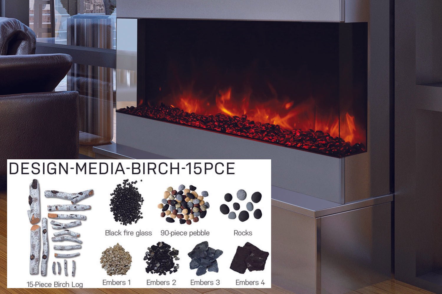 Amantii Panorama Tru View 40 - inch 3 - Sided View Built In Indoor/Outdoor Electric Fireplace - by Amantii | Buy at Agent BBQ