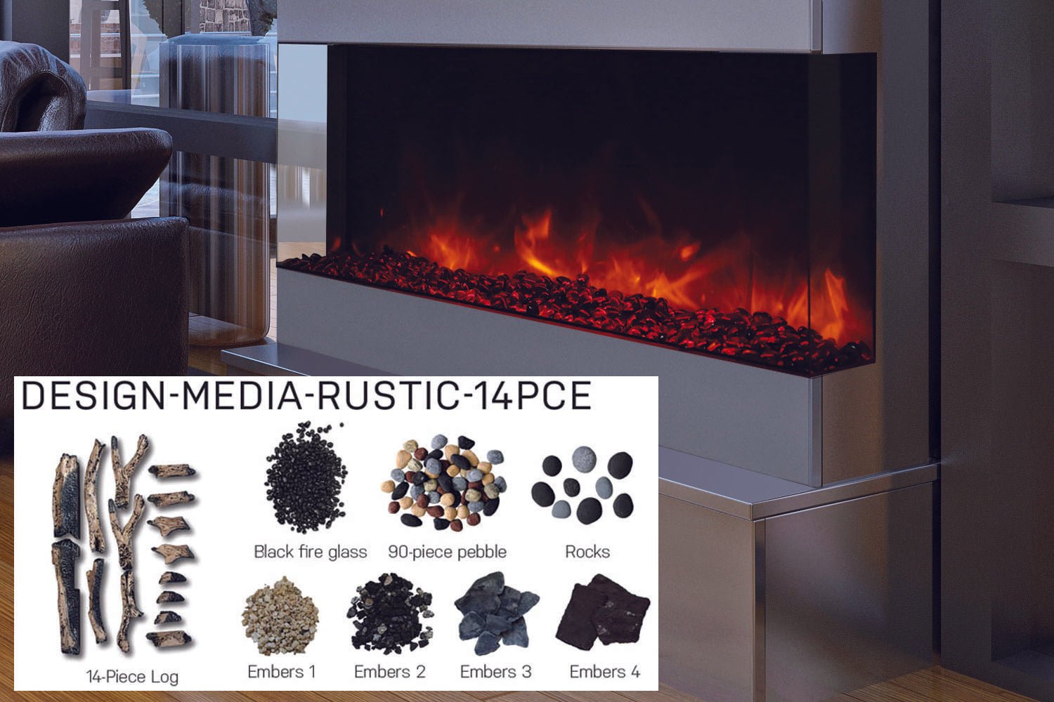 Amantii Panorama Tru View 40 - inch 3 - Sided View Built In Indoor/Outdoor Electric Fireplace - by Amantii | Buy at Agent BBQ