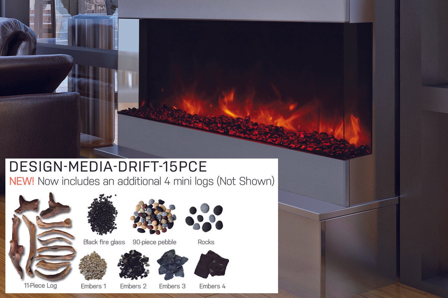 Amantii Panorama Tru View 40 - inch 3 - Sided View Built In Indoor/Outdoor Electric Fireplace - by Amantii | Buy at Agent BBQ