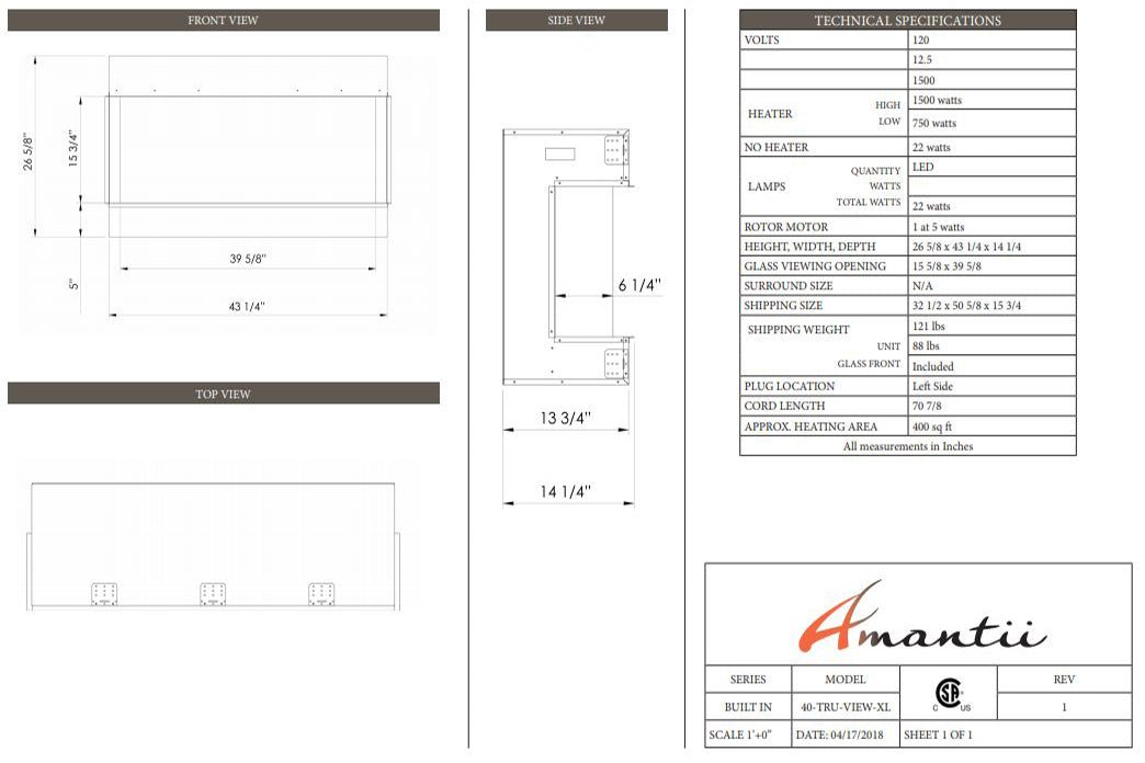 Amantii Panorama Tru View 40 - inch 3 - Sided View Built In Indoor/Outdoor Electric Fireplace - by Amantii | Buy at Agent BBQ
