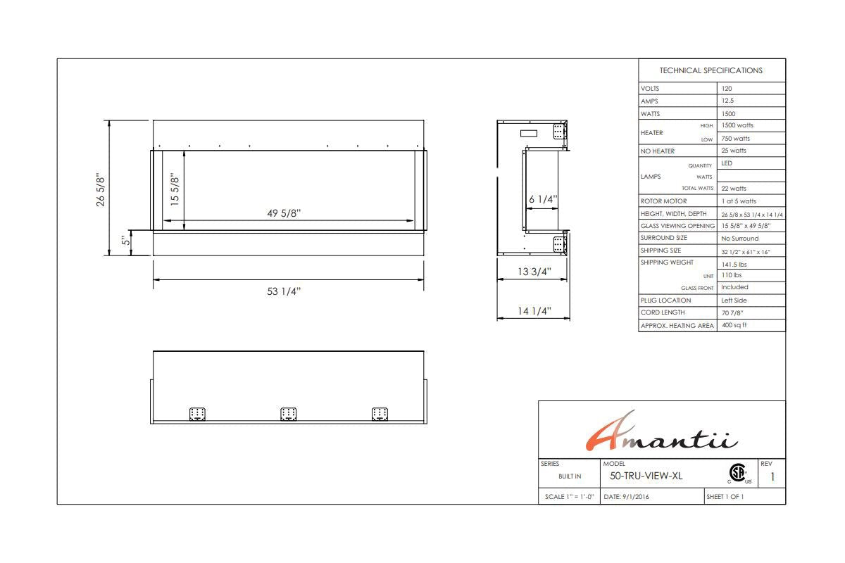 Amantii Panorama Tru View 50 - inch 3 - Sided View Built In Indoor/Outdoor Electric Fireplace - by Amantii | Buy at Agent BBQ