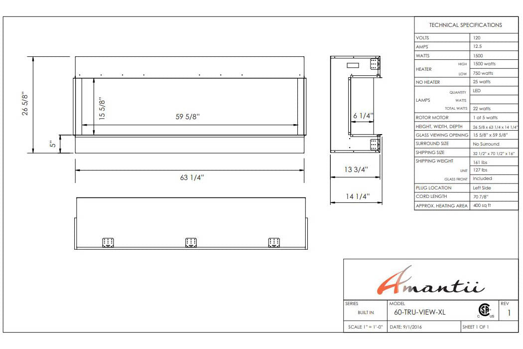 Amantii Panorama Tru View 60 - inch 3 - Sided View Built In Indoor/Outdoor Electric Fireplace - by Amantii | Buy at Agent BBQ