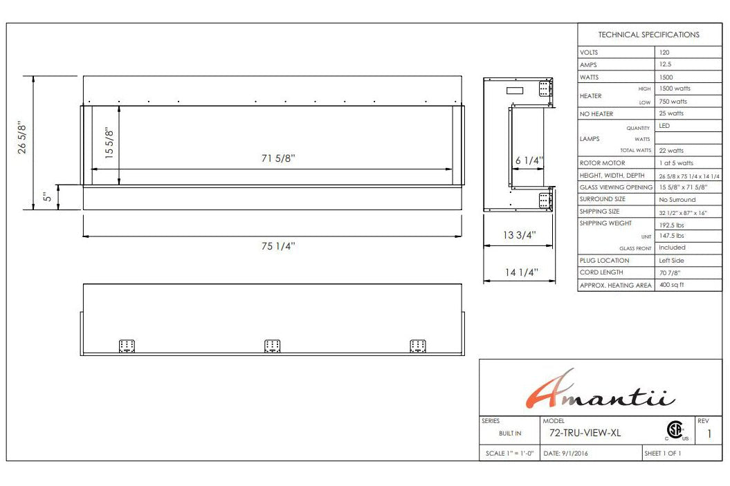 Amantii Panorama Tru View 72 - inch 3 - Sided View Built In Indoor/Outdoor Electric Fireplace - by Amantii | Buy at Agent BBQ