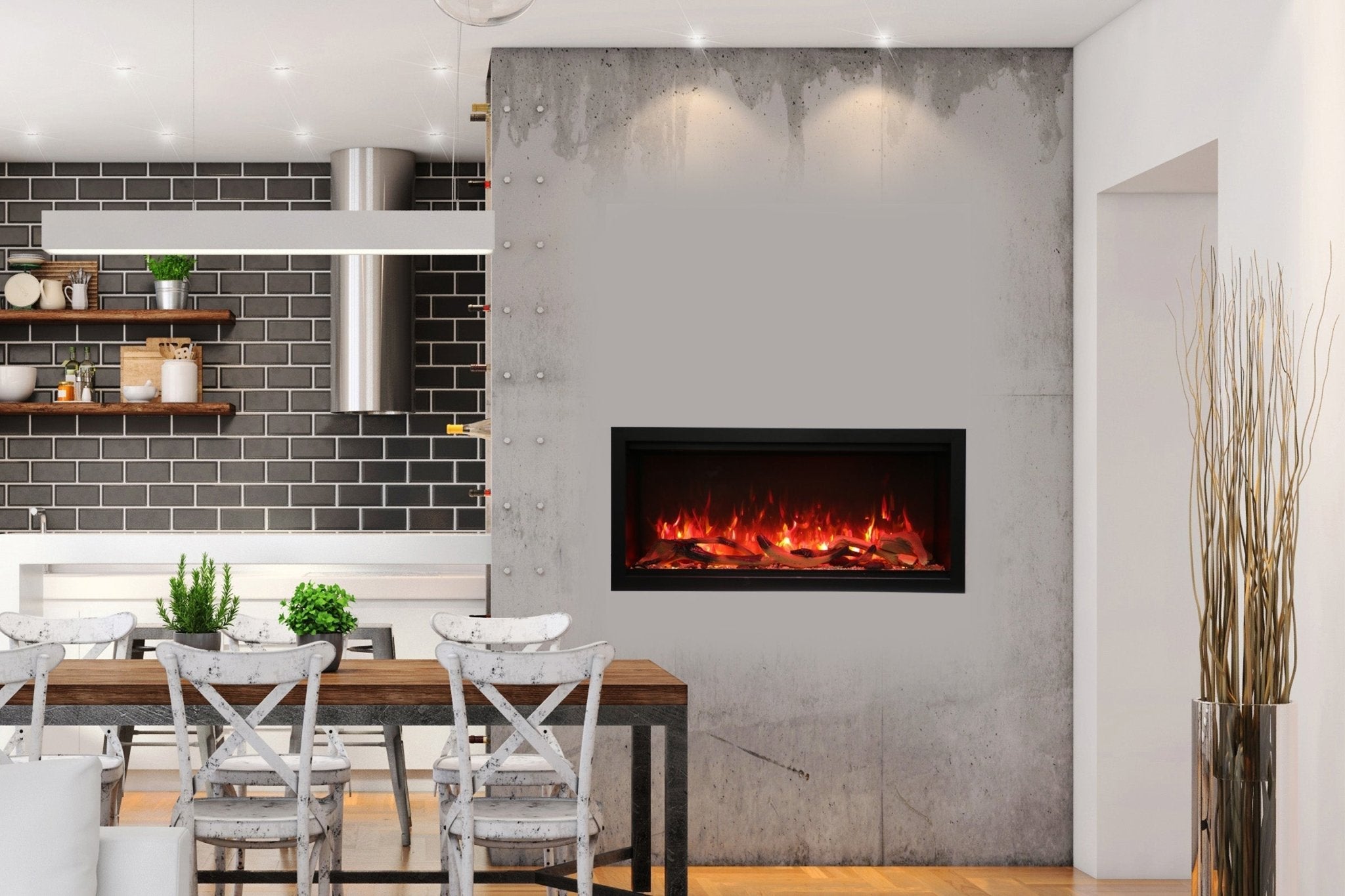 Amantii Symmetry 42'' Extra Tall & Deep Recessed Linear Indoor/Outdoor Electric Fireplace - by Amantii | Buy at Agent BBQ