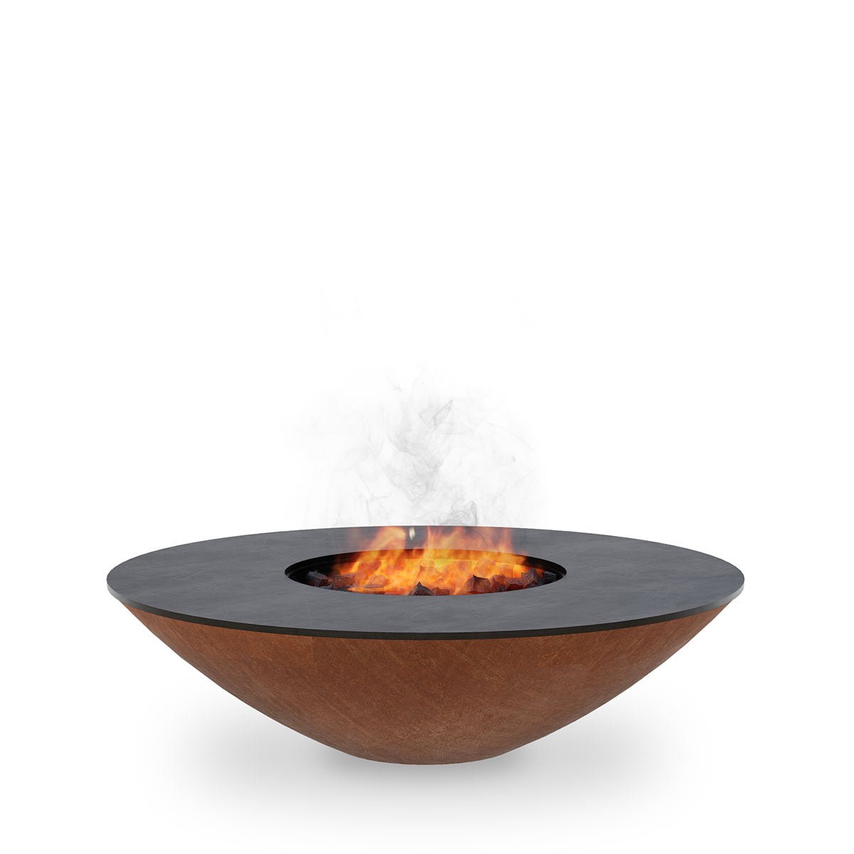 Arteflame Classic 40″ — Fire Pit with Cooktop (CORTEN Bowl; Short Round / Short Euro / Built-In No Base) - All Products, firepit by Arteflame | Buy at Agent BBQ