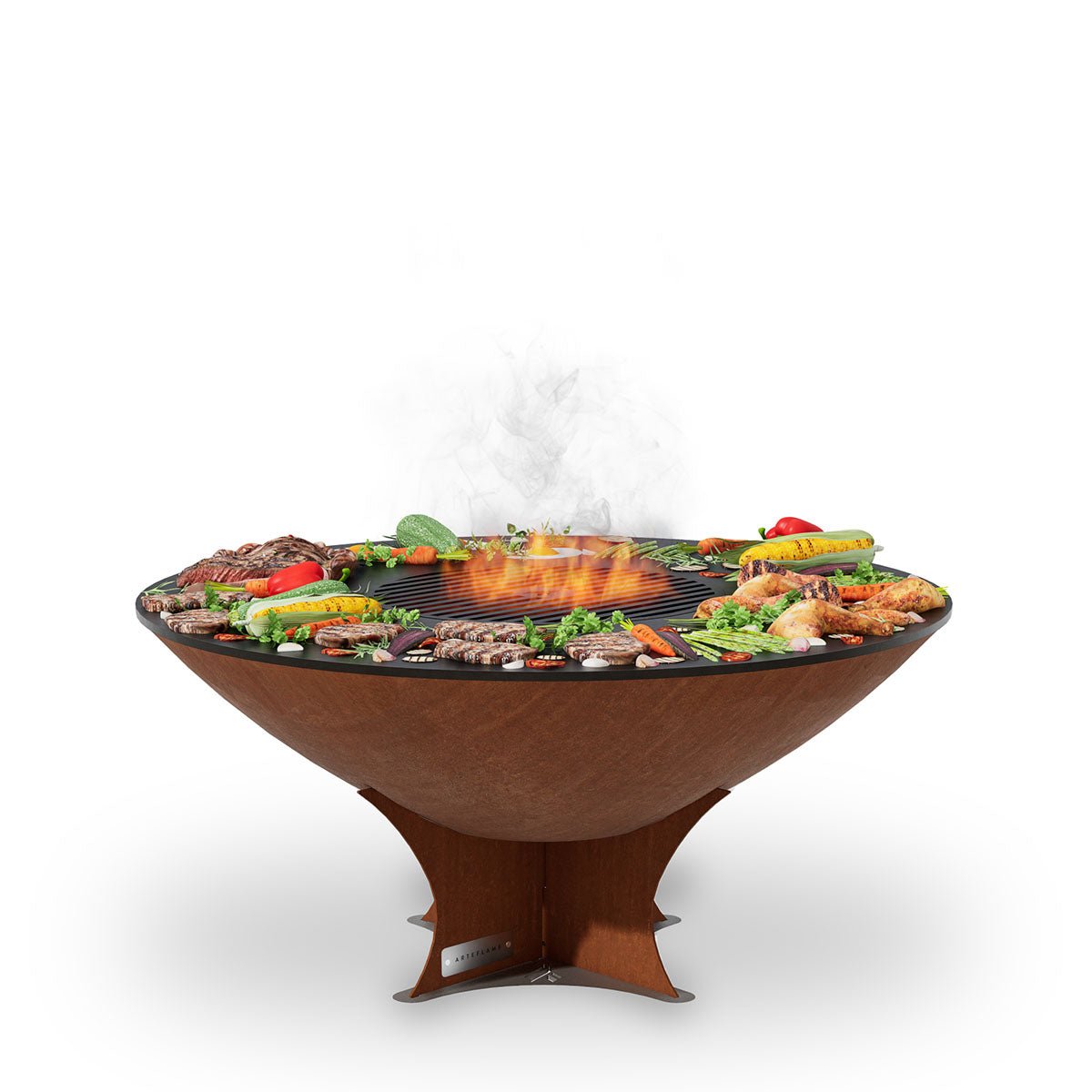 Arteflame Classic 40″ — Fire Pit with Cooktop (CORTEN Bowl; Short Round / Short Euro / Built-In No Base) - All Products, firepit by Arteflame | Buy at Agent BBQ