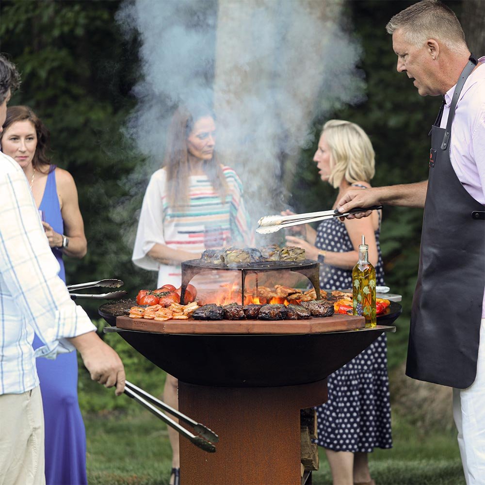 Arteflame Classic 40″ — Round Base Flat-Top Grill & Fire Bowl (CORTEN Steel) - All Products, Arteflame Grills by Arteflame | Buy at Agent BBQ