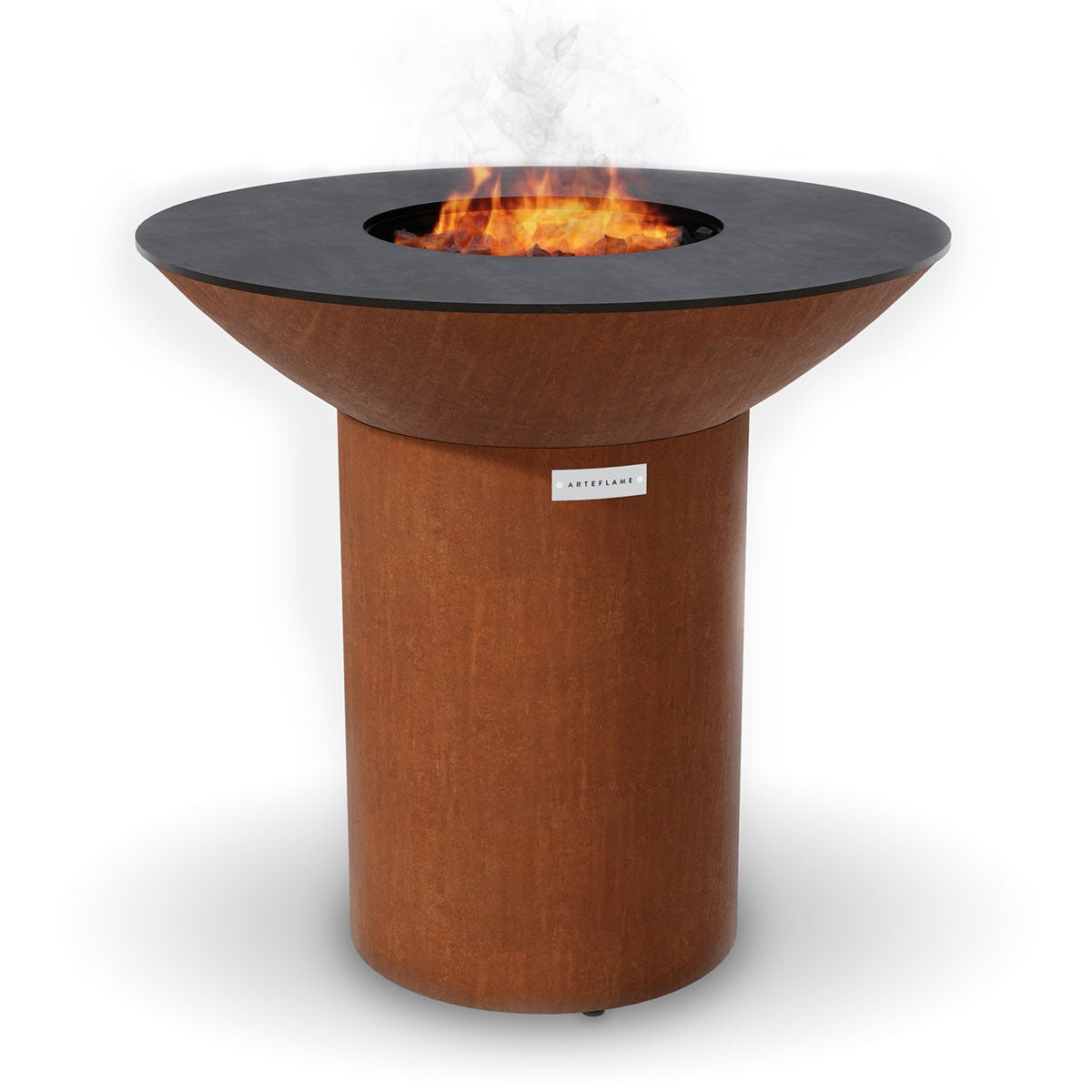 Arteflame Classic 40″ — Round Base Flat-Top Grill & Fire Bowl (CORTEN Steel) - All Products, Arteflame Grills by Arteflame | Buy at Agent BBQ