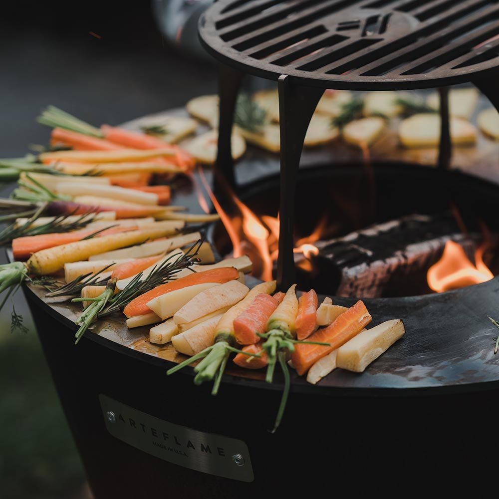 Arteflame Classic 40″ — Round Base Flat-Top Grill & Fire Bowl (CORTEN Steel) - All Products, Arteflame Grills by Arteflame | Buy at Agent BBQ