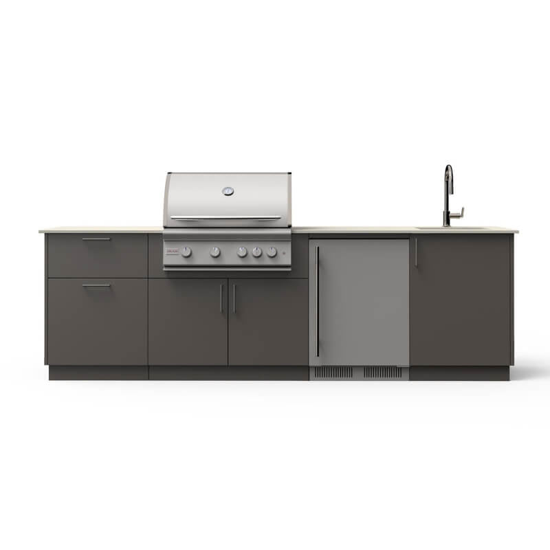 Blaze Golden Hour 10 - Ft Outdoor Kitchen Island w/ 32 - Inch Premium LTE+ Grill, Fridge, Sink in Gunmetal w/ Aeris Countertop - by Blaze Grills | Buy at Agent BBQ